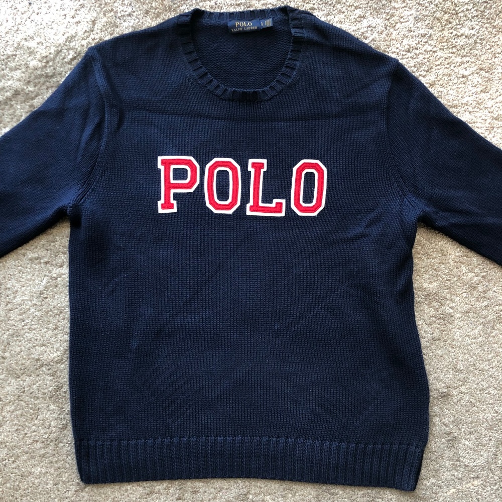 POLO Ralph Lauren Logo Slogan Navy & Red Sweater